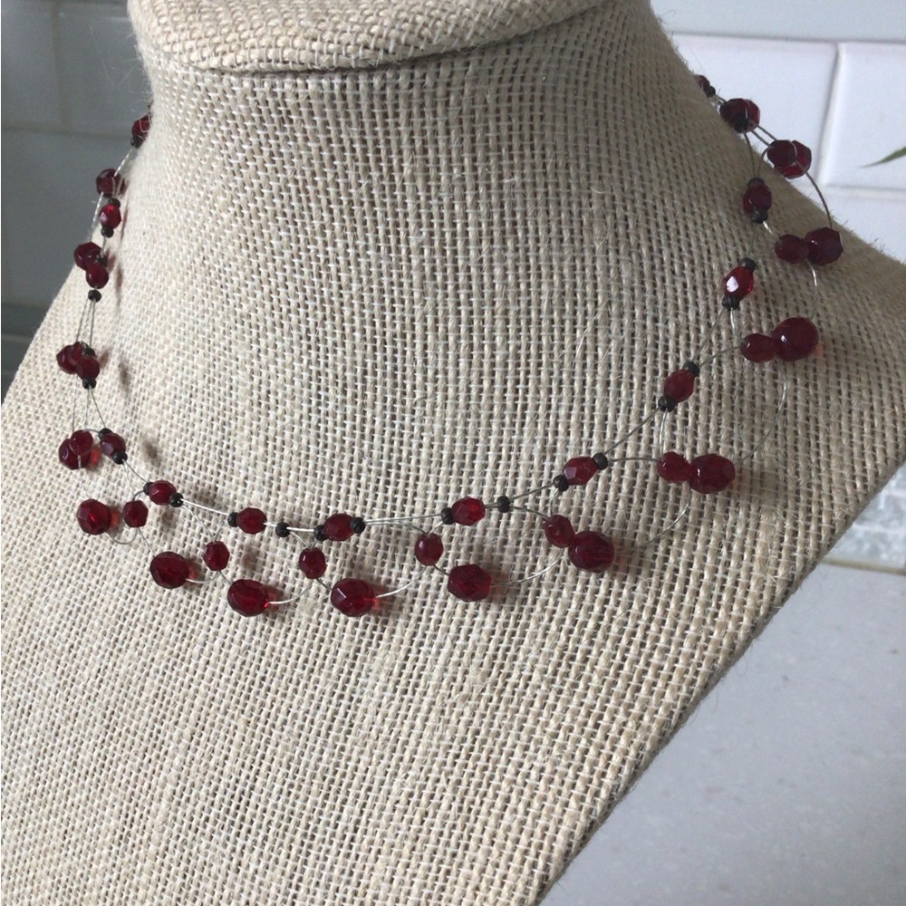 Robert Rose Garnet Red Faceted Bead Station Necklace